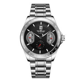 Стильний чоловічий годинник Механіка з автопідзаводом Winner 8267 Silver-Black