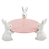 Підставка під паску "Білі кролики", рожева, 18 см