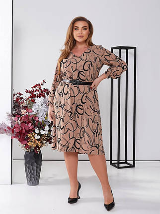 Гарне плаття з тканини креп із довгими рукавами батальні розміри, фото 1