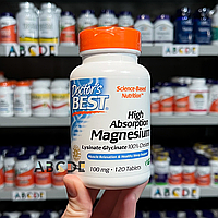 Doctor's Best High Absorption Magnesium, хелатный легкоусвояемый магний глицинат и лизинат, 100 мг, 120 шт