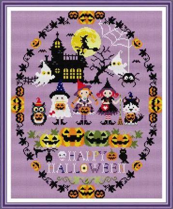 Набір для вишивання за нанесеною на канву схемою "Happy Halloween". AIDA 14CT printed, 36*44 см