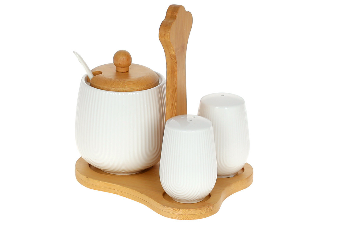 Набір для спецій Naturel: сільничка, цукор та перечниця 350мл з ложкою на бамбуковій підставці 289-398, фото 1