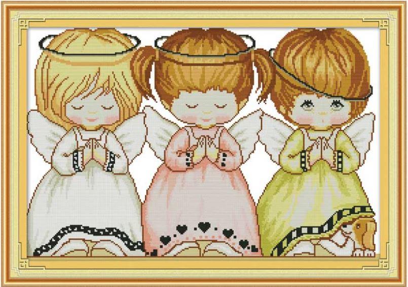 Набір для вишивання за нанесеною на канву схемою "Three Little Angels 2". AIDA 14CT printed 55*39 см