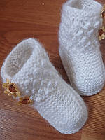 Пинетки-носки ручной работы для малышей, белые, 10 -12 см.