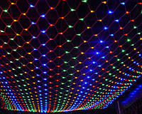 Новогодняя LED гирлянда сетка, 120 светодиодов, 1,5х1,2 м для украшения стен и потолков тёплый белый