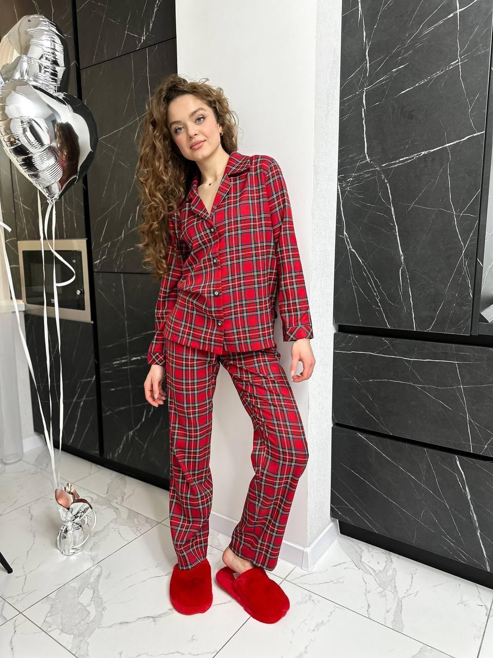 Нічні піжами. Жіночий домашній одяг червоного кольору. Комплект для сну., фото 1