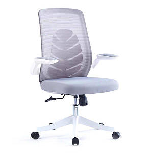 Крісло поворотне комп'ютерне Glory сіре сітка білий каркас Intarsio