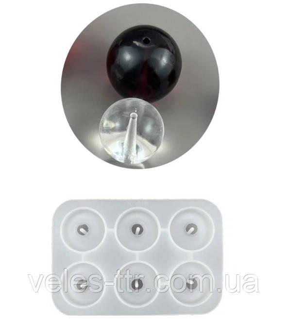 Молд силіконовий Намистини Куля 20 мм 6 форм 8,2х6,2х2,1 см форма для заливки