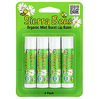 Sierra Bees, Органические бальзамы для губ, мятный взрыв, 4 штуки в упаковке весом 0,15 унции (4,25 г) каждая