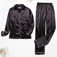 Женская лёгкая пижама для девочек, Комплект атласной черной пижамы, Черная атласная женская пижама L