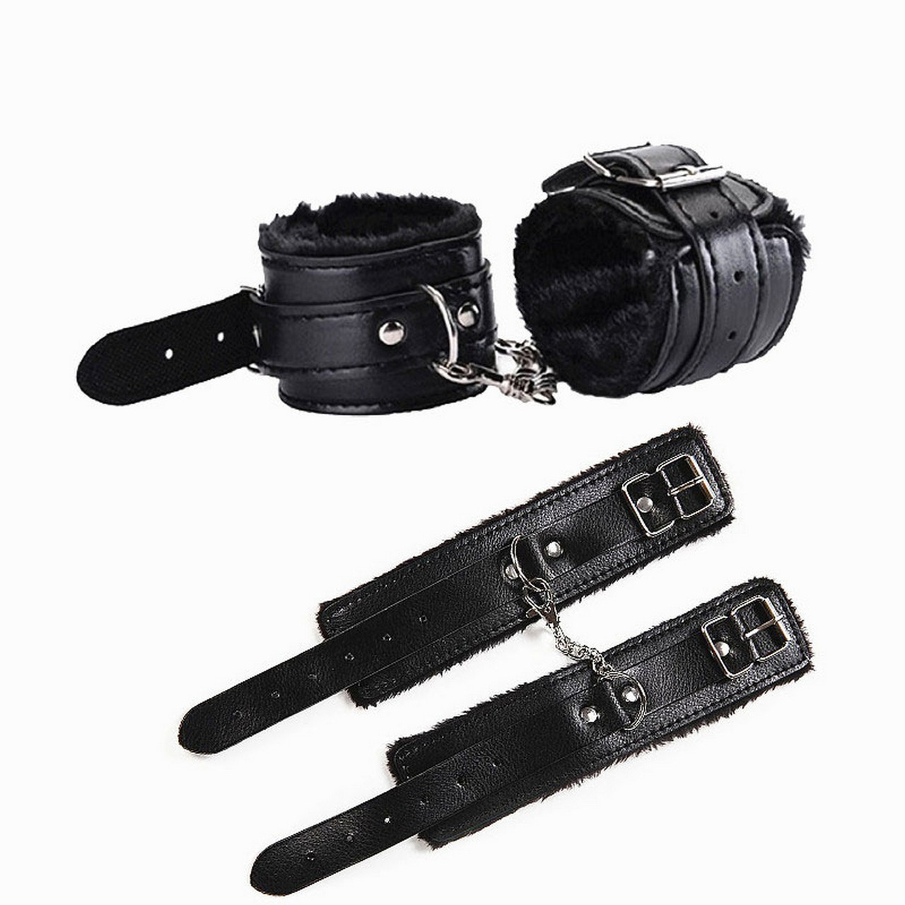 Наручники BDSM зв'язування БДСМ садо мазо атрибутика чорного кольору з м'якою обробкою, фото 1