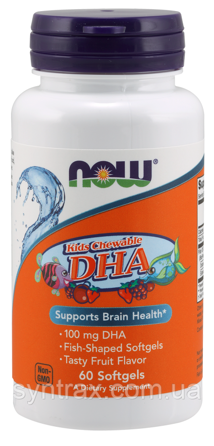 Now Foods Now Kids Chewable DHA Omega 100 mg 60 soft дитяча омега