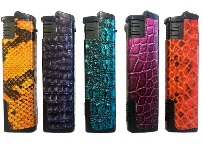 Зажигалка газовая карманная с пьезоєлементом и турбоэффектом с дизайном змеиная кожа, фото 1