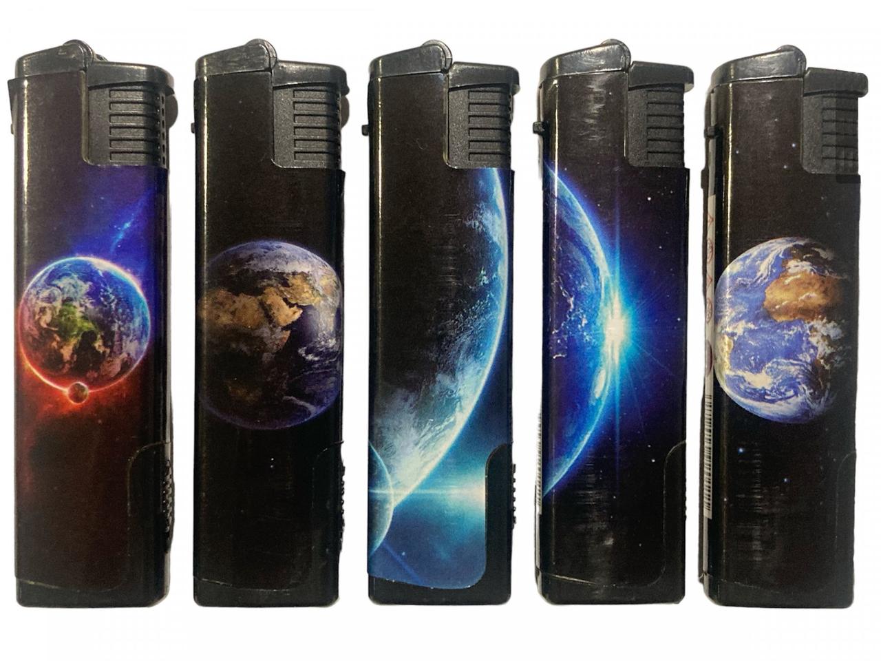 Зажигалка газовая карманная с пьезоєлементом и турбоэффектом с рисунком планета, фото 1