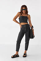 Комплект женский из укороченного топа и брюк Nice Style - черный цвет, M (есть размеры)