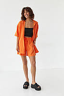 Летний костюм с удлиненной рубашкой и шортами - оранжевый цвет, M (есть размеры)