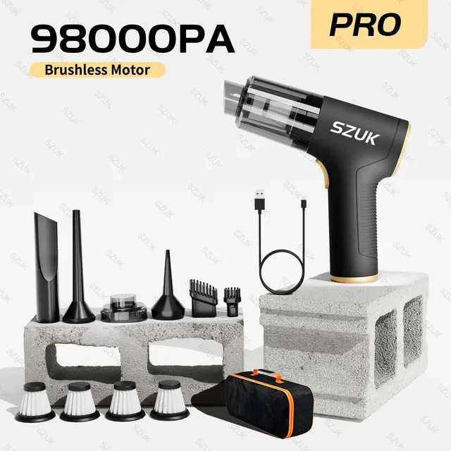 Потужний автомобільний пилосос SZUK 98000PA PRO 4000 mAh, автопилосос безщітковий двигун, чохол