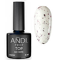 Топ з пластівцями для гель-лаку без липкого шару, закріплювач TOP Flakes NO WIPE Andi Prof №3 з рожевими пластівцями