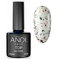 Топ з пластівцями для гель-лаку без липкого шару, закріплювач TOP Flakes NO WIPE Andi Prof №4 пластівці мікс