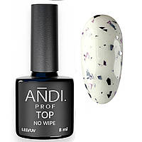Топ з пластівцями для гель-лаку без липкого шару, закріплювач TOP Flakes NO WIPE Andi Prof №5 з ліловими пластівцями