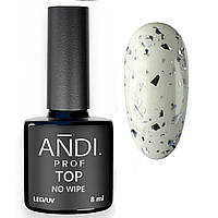 Топ з пластівцями для гель-лаку без липкого шару, закріплювач TOP Flakes NO WIPE Andi Prof №6 голографічні пластівці