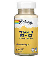 Витамин Д3 и К2, Vitamin D-3 & K-2, Solaray, 60 кап. (SOR-38584)