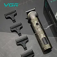 Триммер для бороды аккумуляторный VGR с дисплеем Универсальный триммер для мужчин с насадками юви