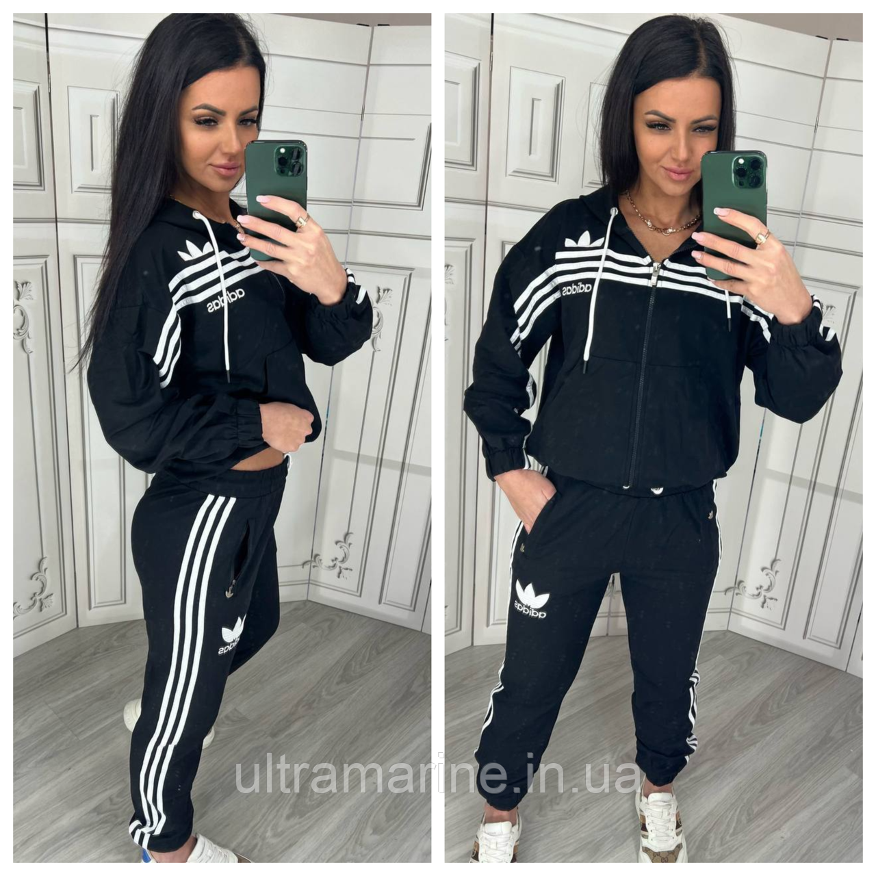 Жіночий спортивний оверсайз костюм Adidas з лампасами 3 смужки чорний (Адідас трикотаж двунить Туреччина)