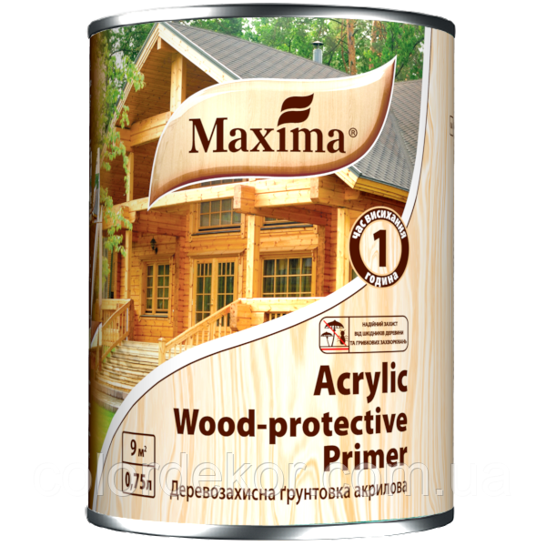 Деревозащитная акриловая грунтовка "Acrylic Wood Primer" ТМ "Maxima" 0.75л - фото 1 - id-p378949507