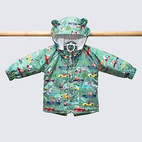 Куртка дитяча DoRechi водонепроникна плащівка Машинки зріст 74 см (6-9 місяців) Зелений+Жовтий