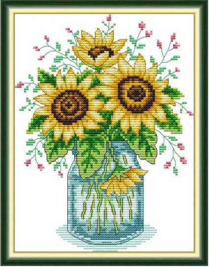 Набір для вишивання за нанесеною на канву схемою "Sunflower Vase".AIDA 14CT printed , 19*26 см