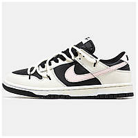 Женские кроссовки Nike SB Dunk Low Off-White Beige Black Pink, кожаные кроссовки найк сб данк лов офф вайт