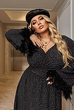 Жіночий топ із довгими рукавами з пір'ям софт-шовк розміри норма й батал