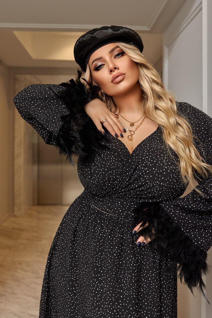 Жіночий топ із довгими рукавами з пір'ям софт-шовк розміри норма й батал