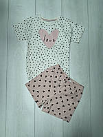 Пижама футболка и шорты бело-розовая H&M 110/116см
