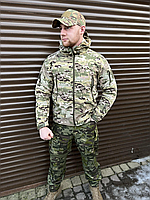 Демисезонная тактическая водостойкая куртка soft shell мультикам с липучками для шевронов, Куртка армейская L