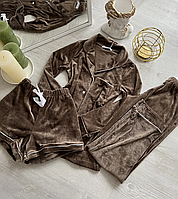 Жіночий плюшевий комплект штани, шорти і сорочка, кофта жіноча піжама, Піжами жіночі зимова, на зиму