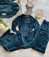 Жіночий плюшевий комплект штани, шорти і сорочка, кофта жіноча піжама, Піжами жіночі зимова, на зиму трійка