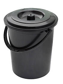 Відро пластикове 6 літрів чорне з кришкою Ø 22 см h=26 см (ПРОМСАНТЕХПЛАСТ)