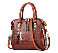 Женская сумка через плечо с брелоком, сумочка под рептилию эко кожа змеиная Коричневый BuyIT Жіноча сумка