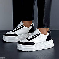 Бело-черные яркие Кроссовки, кросовки стильные молодежные мягкие женские, купить недорого