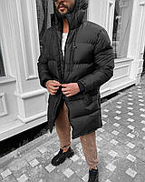 Мужская куртка зимняя Чоловіча чорна зимова тепла подовжена куртка-парка Турция