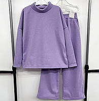 Подростковый костюм для девочки на флисе джемпер и штаны палаццо 72 (128см-134см), Сиреневый