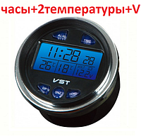 ЧАСЫ VST-7042V 12В (часы + 2 датчика температуры и вольтметр) для автомобилей Ваз 2106
