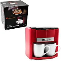 Кофеварка кофемашина капельная для дома электрическая + 2 чашки в комплекте Domotec 500W 0.3л Красная