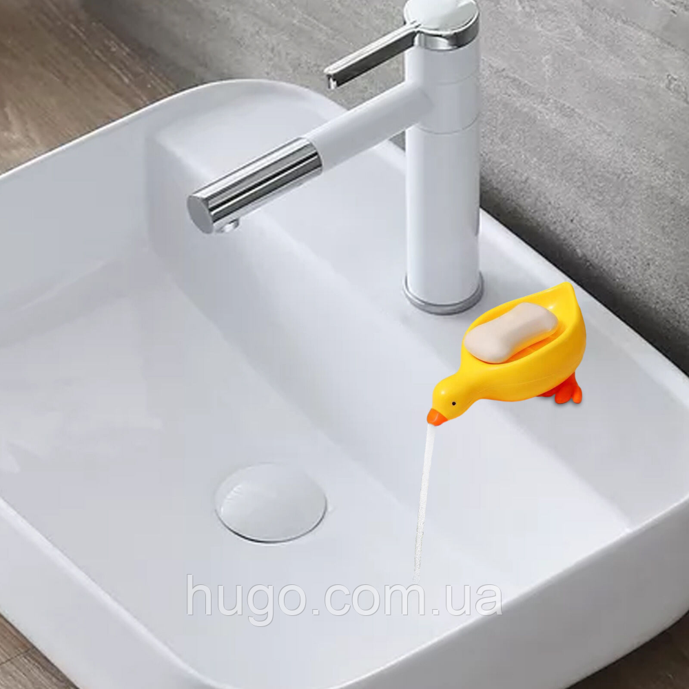 Мыльница для твердого мыла в ванную со сливом воды, Утка, Желтая / Подставка для мыла и мочалок на раковину - фото 6 - id-p2087789304