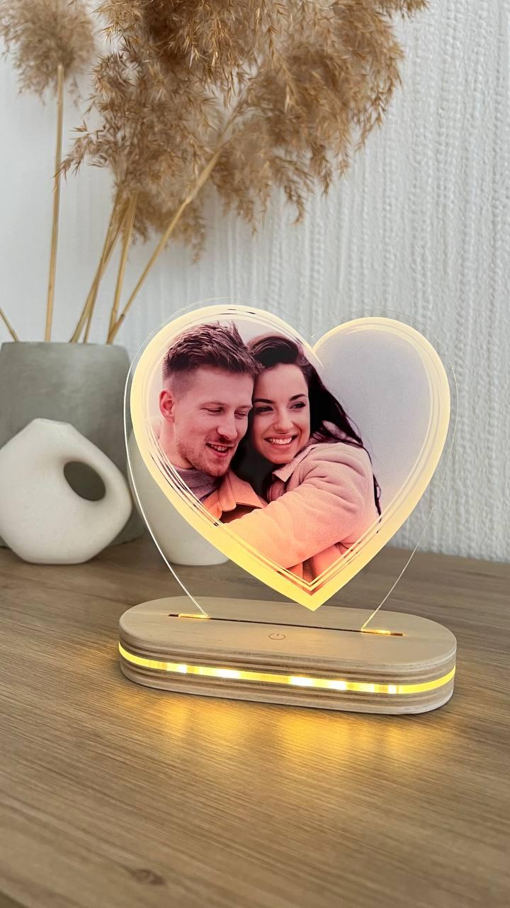 Світильник серце для закоханих з фотографією  з USB роз'ємом, 20\19см, фото 1