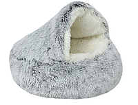 Домик-лежанка для кота, плюшевая 50х50 см, Gray-Inside Plush, Velice