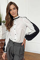 Блуза женская классическая молочно-черная с кружевом 3486-01