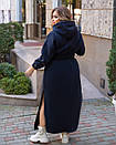 Жіноча темно-синя сукня максі з бічними розрізами та капюшоном великі розміри, фото 2